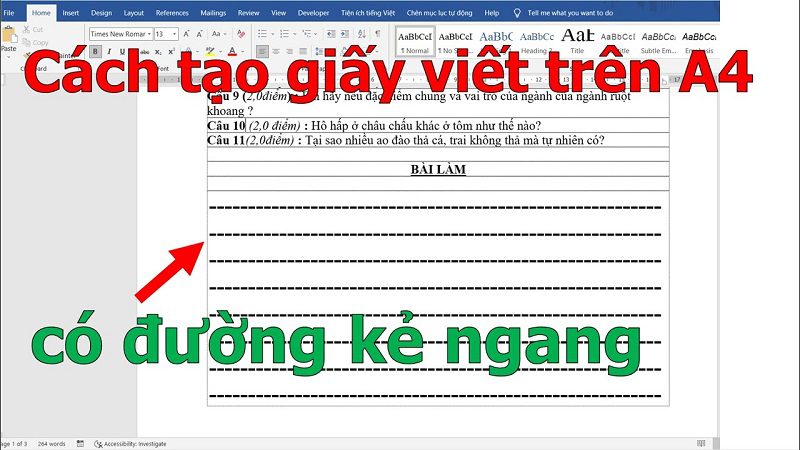Cách tạo mẫu giấy A4 có kẻ ngang trên file word
