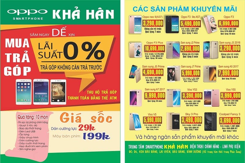 Mẫu tờ rơi quảng cáo smartphone OPPO khuyến mãi, mua trả góp hấp dẫn, chuyên nghiệp
