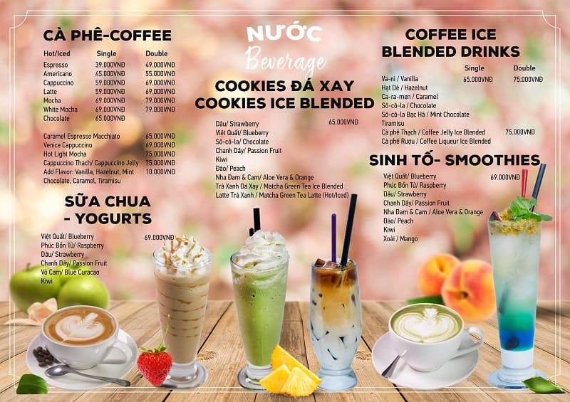 Mẫu menu quán cafe thiết kế ngang bố cục rõ ràng, đẹp mắt