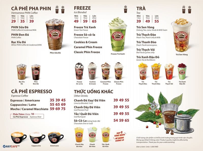 Mẫu menu cafe HighLand đơn giản, chuyên nghiệp và bắt mắt