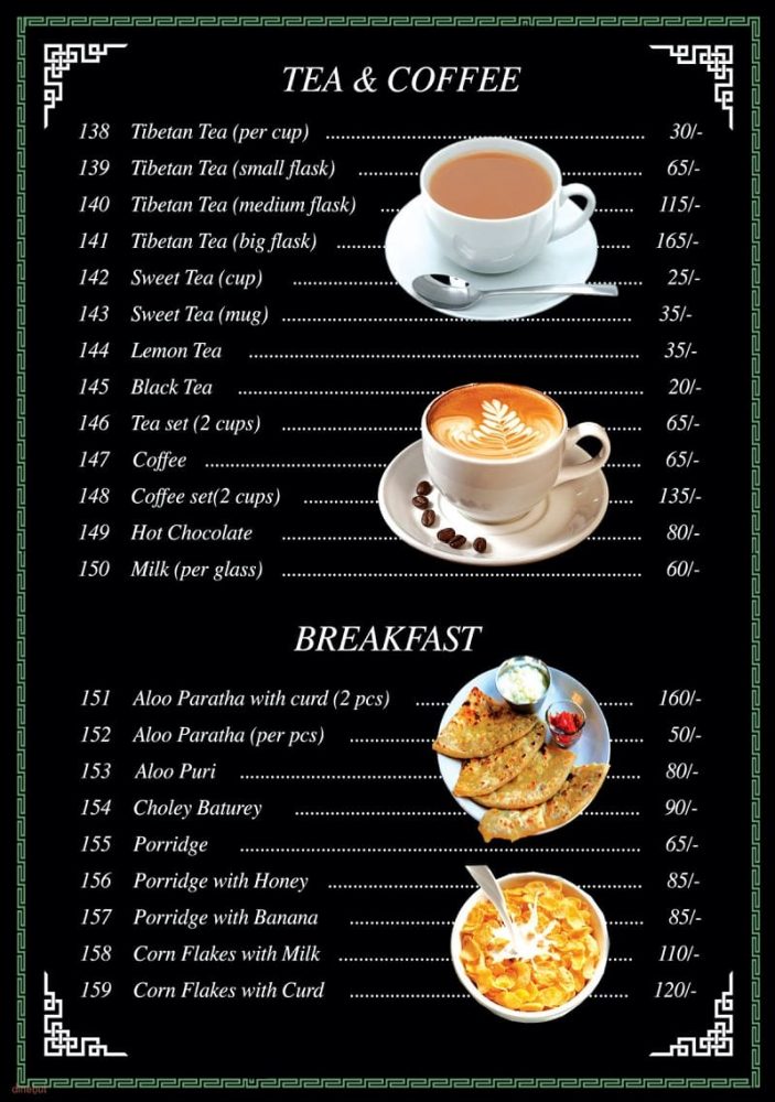 Mẫu menu nền đen chữ trắng cùng hình ảnh nổi bật dành cho quán kinh doanh cafe và đồ ăn sáng