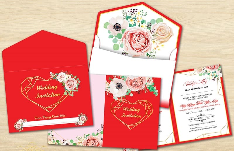 Mẫu phong bì cưới in hoa kết hợp màu sắc nổi bật