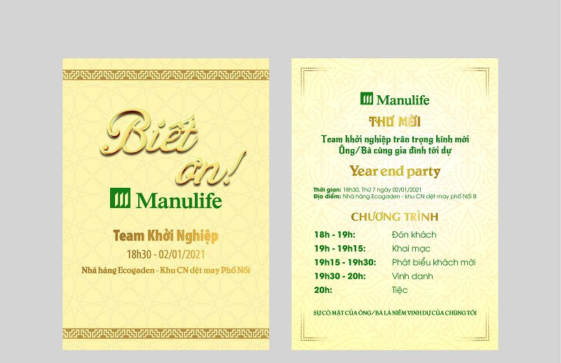 Mẫu thiệp mời tất niên sang trọng của Công ty bảo hiểm Manulife