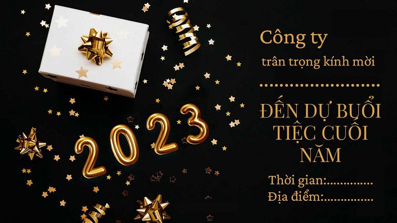 Thiết kế thiệp mời tất niên đẹp với nền đen chữ vàng nổi bật