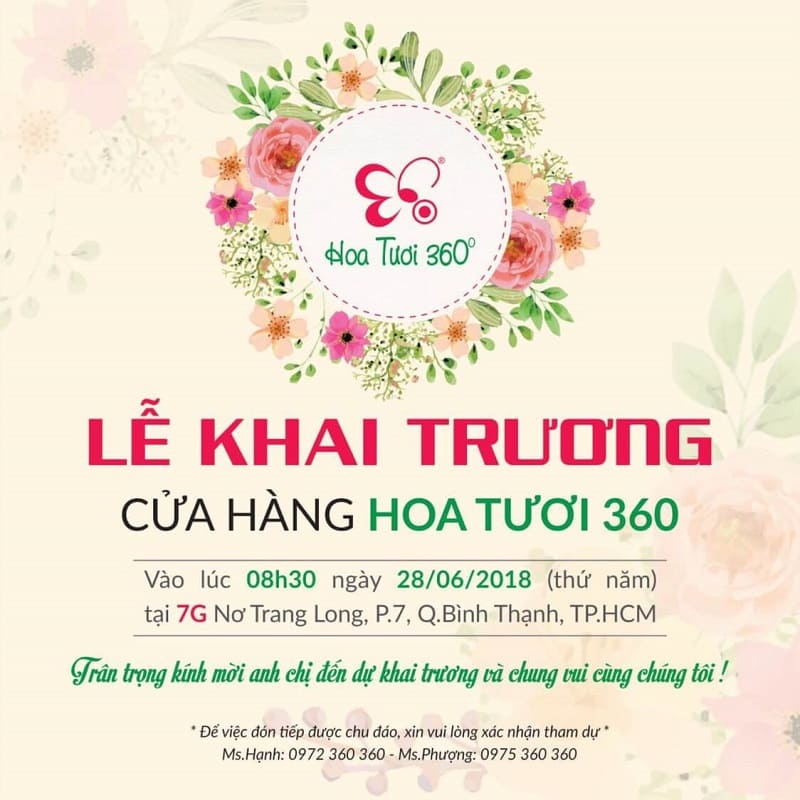Thiệp mời khai trương cửa hàng hoa tươi đẹp, sáng tạo