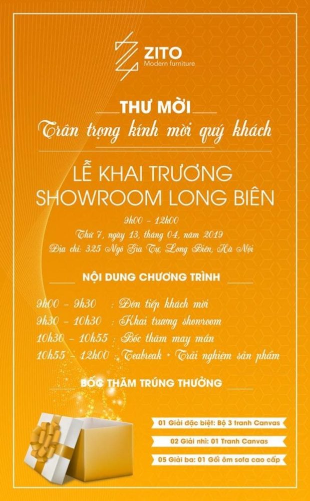 Mẫu thiệp mời khai trương showroom màu sắc sang trọng, nổi bật