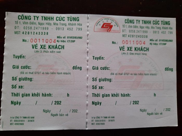 Quy cách vé xe khách chia thành 2 loại