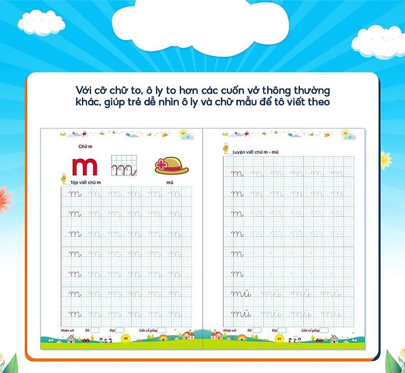 Mẫu vở tập viết chữ cho bé mẫu giáo