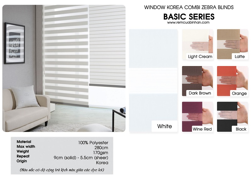 Catalogue giới thiệu rèm cửa nhiều màu sắc, đầy đủ các thông số kỹ thuật